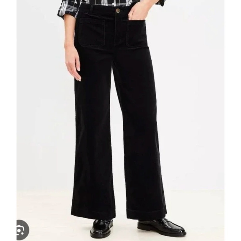Loft Womens Corduroy The Palmer Wide Leg Size 0 Tall Black Office Career Western